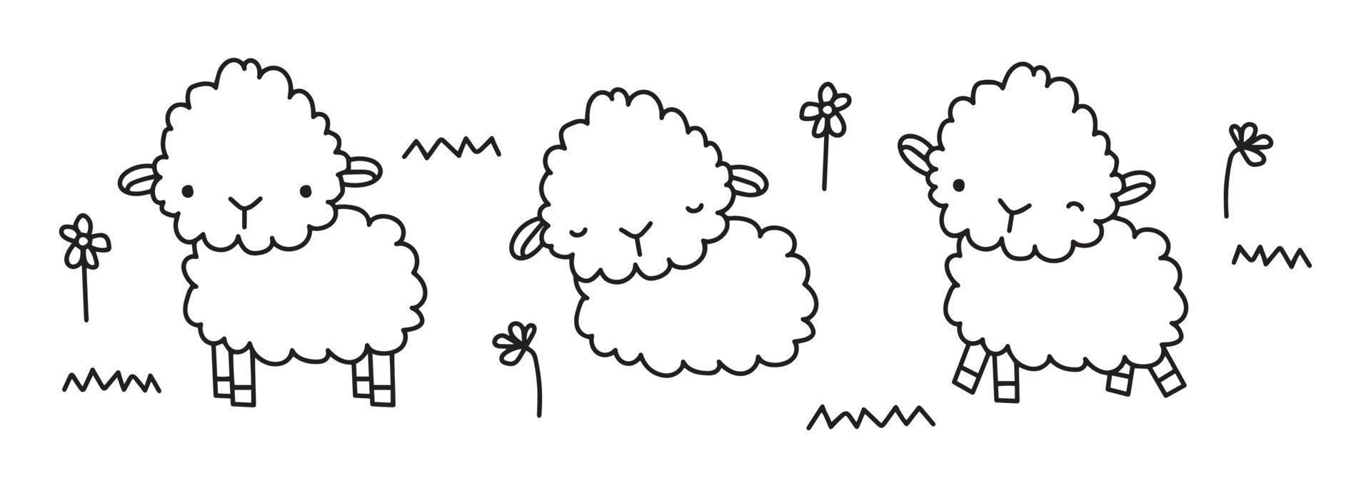 Little lambs in a meadow vector illustration