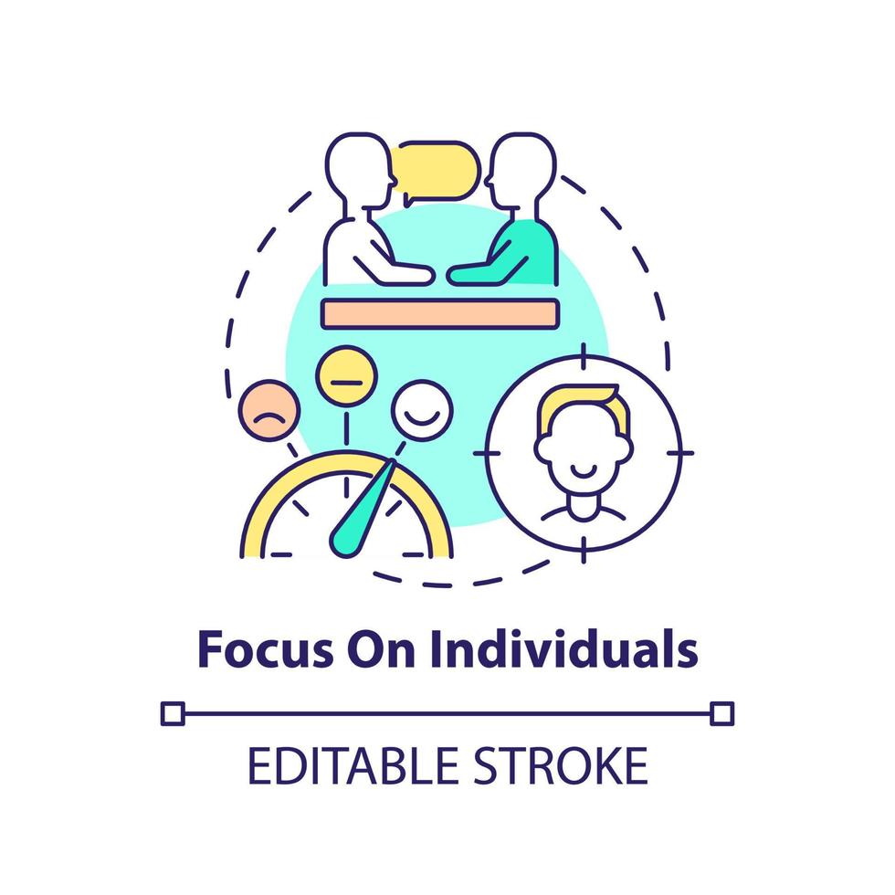 Focus on individuals concept icon. Prevention problems. Mental health trend at work abstract idea thin line illustration. Isolated outline drawing. Editable stroke. vector