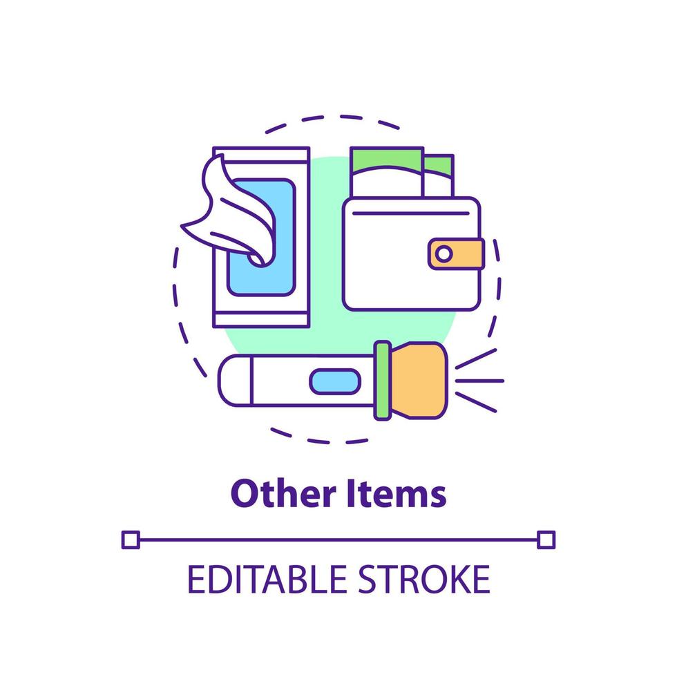 Other items to survive during war concept icon. Civilians safety. Escape preparation abstract idea thin line illustration. Isolated outline drawing. Editable stroke. vector