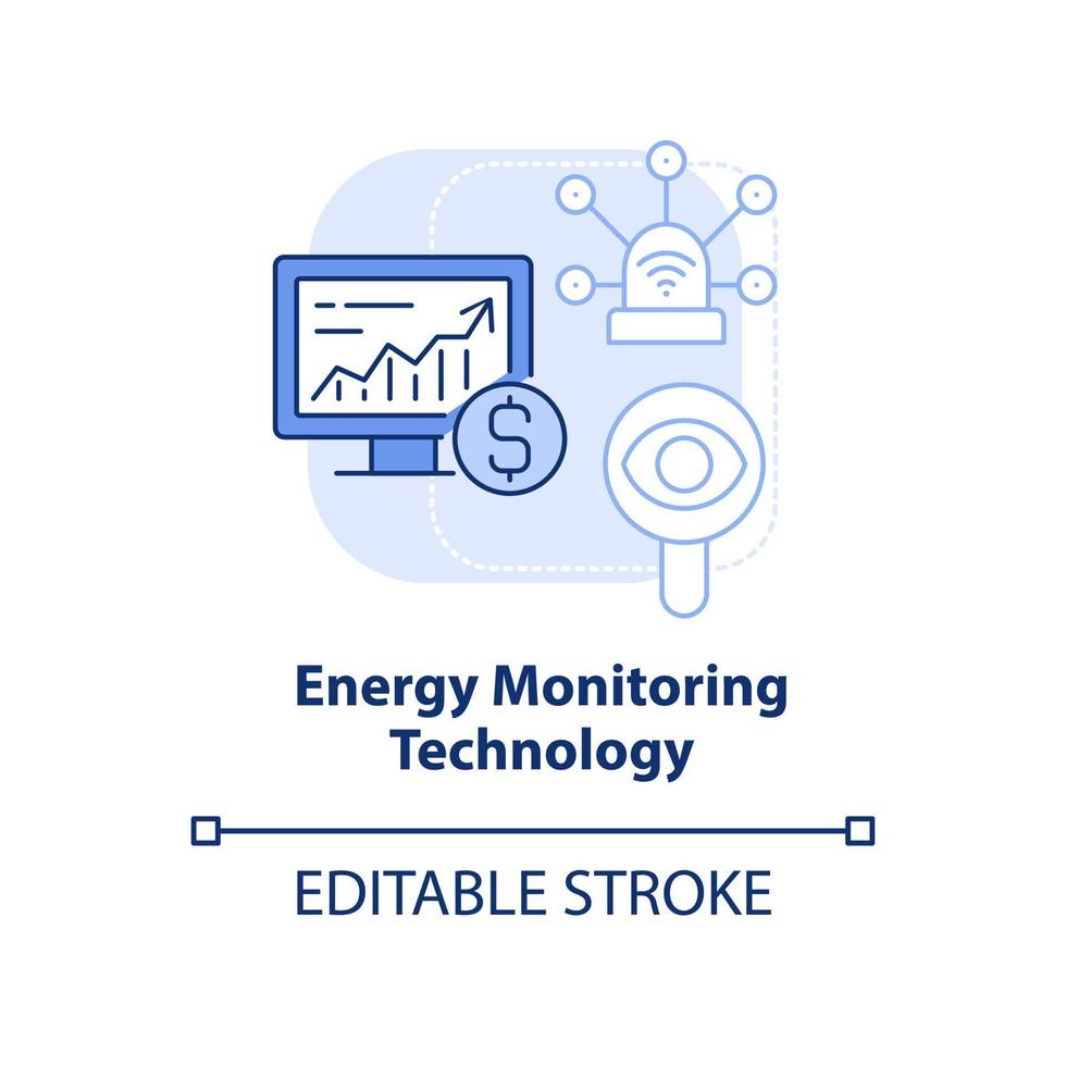 Energy monitoring technology blue light concept icon. Energy strategy part abstract idea thin line illustration. Isolated outline drawing. Editable stroke. vector
