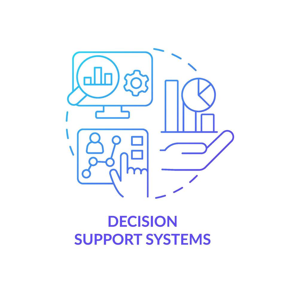 Decision support systems blue gradient concept icon. Data analyzing