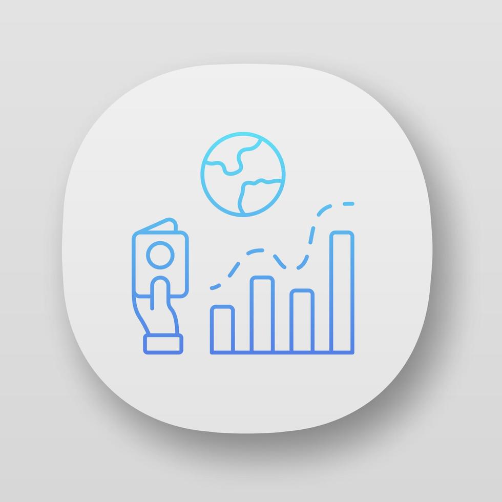 Immigration rate app icon. Business analysis, analytical research. Data representation. International migration. UI UX user interface. Web or mobile applications. Vector isolated illustrations