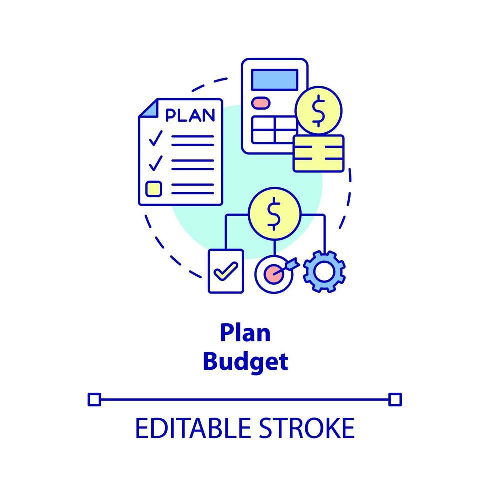 icono del concepto de presupuesto del plan. provisión financiera de proyectos. tipo de presupuesto idea abstracta ilustración de línea delgada. dibujo de contorno aislado. trazo editable. vector