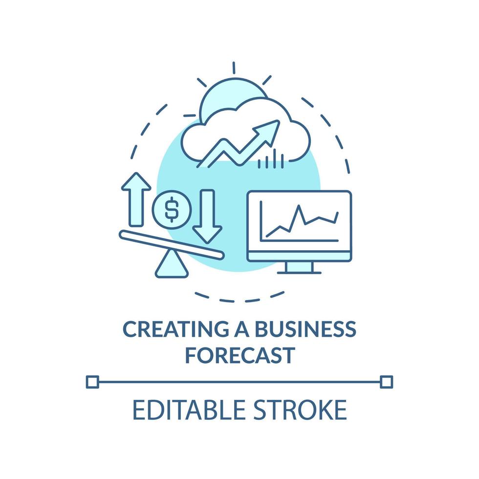 Creating business forecast turquoise concept icon. Business analyst assignment abstract idea thin line illustration. Isolated outline drawing. Editable stroke. vector