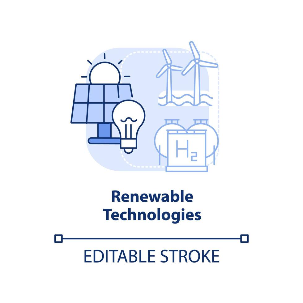 Renewable technologies blue light concept icon. Efficient energy planning abstract idea thin line illustration. Isolated outline drawing. Editable stroke. vector