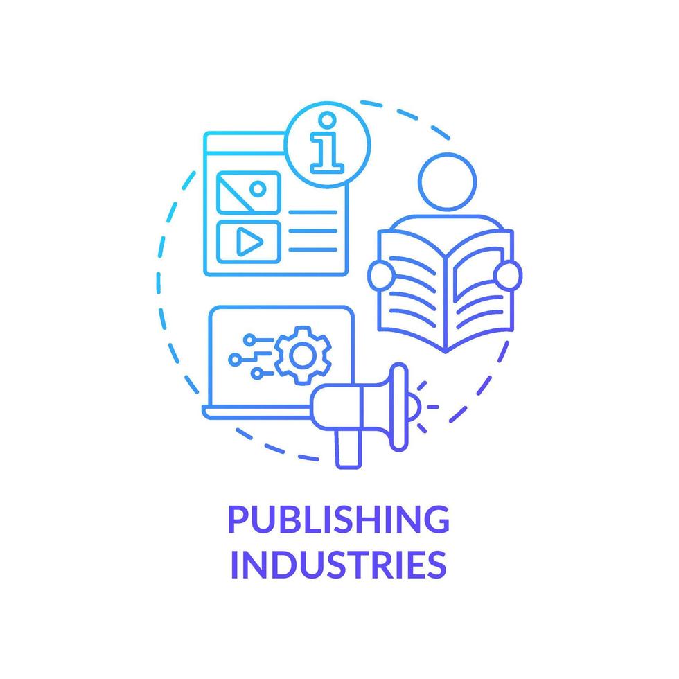 Publishing industries blue gradient concept icon. Info sector component abstract idea thin line illustration. Books and newspapers. Isolated outline drawing. vector