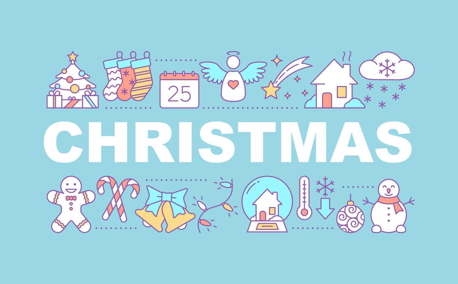 Christmas word concepts banner. X mas. New year. Winter holidays. Isolated lettering typography idea with linear icons. Celebration. Vector outline illustration