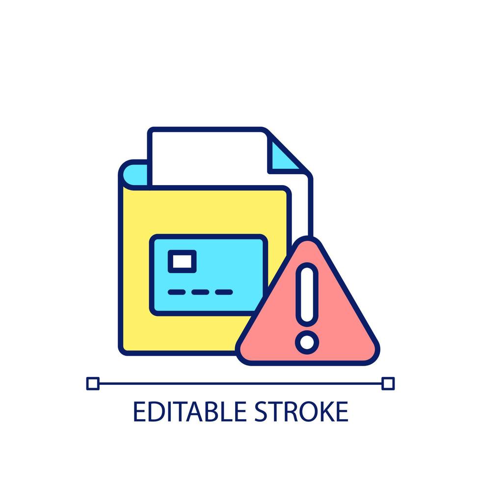 Electronic data issue RGB color icon. Personal and private information. Payment data insecurity. Isolated vector illustration. Simple filled line drawing. Editable stroke.