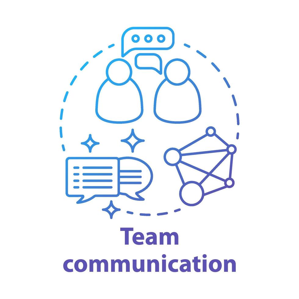 Team communication blue gradient concept icon. Teamwork idea thin line illustration. Exchanging information. Networking. Talking to each other. Online chatting. Vector isolated outline drawing.