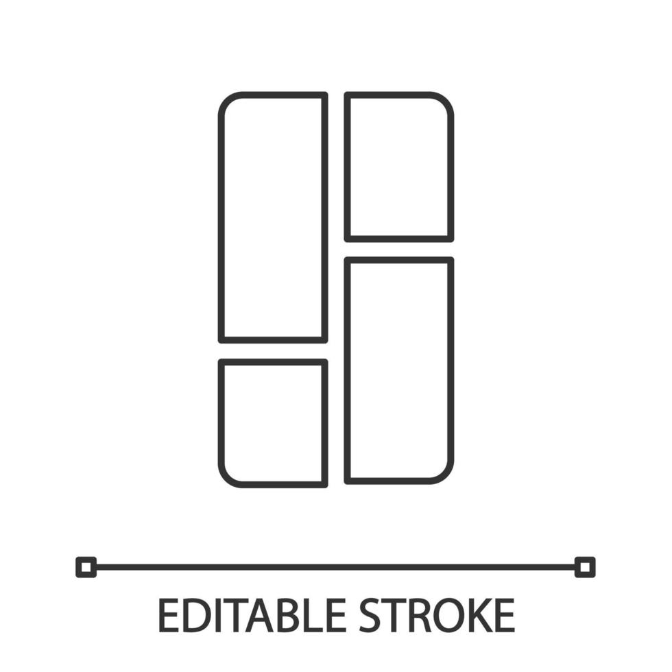 icono lineal del tablero. ver colcha. ilustración de línea delgada. cuadrícula de aplicaciones. mosaicos de vista de contenido. menú de lista. símbolo de contorno dibujo de contorno aislado vectorial. trazo editable vector