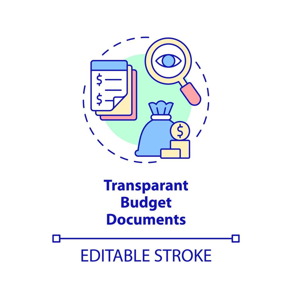 Transparent budget documents concept icon. Principle of budget planning abstract idea thin line illustration. Isolated outline drawing. Editable stroke. vector