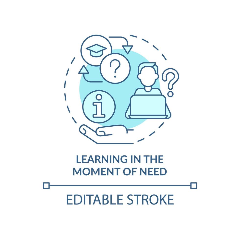 Learning in moment of need turquoise concept icon. Top skill to learn abstract idea thin line illustration. Isolated outline drawing. Editable stroke. vector