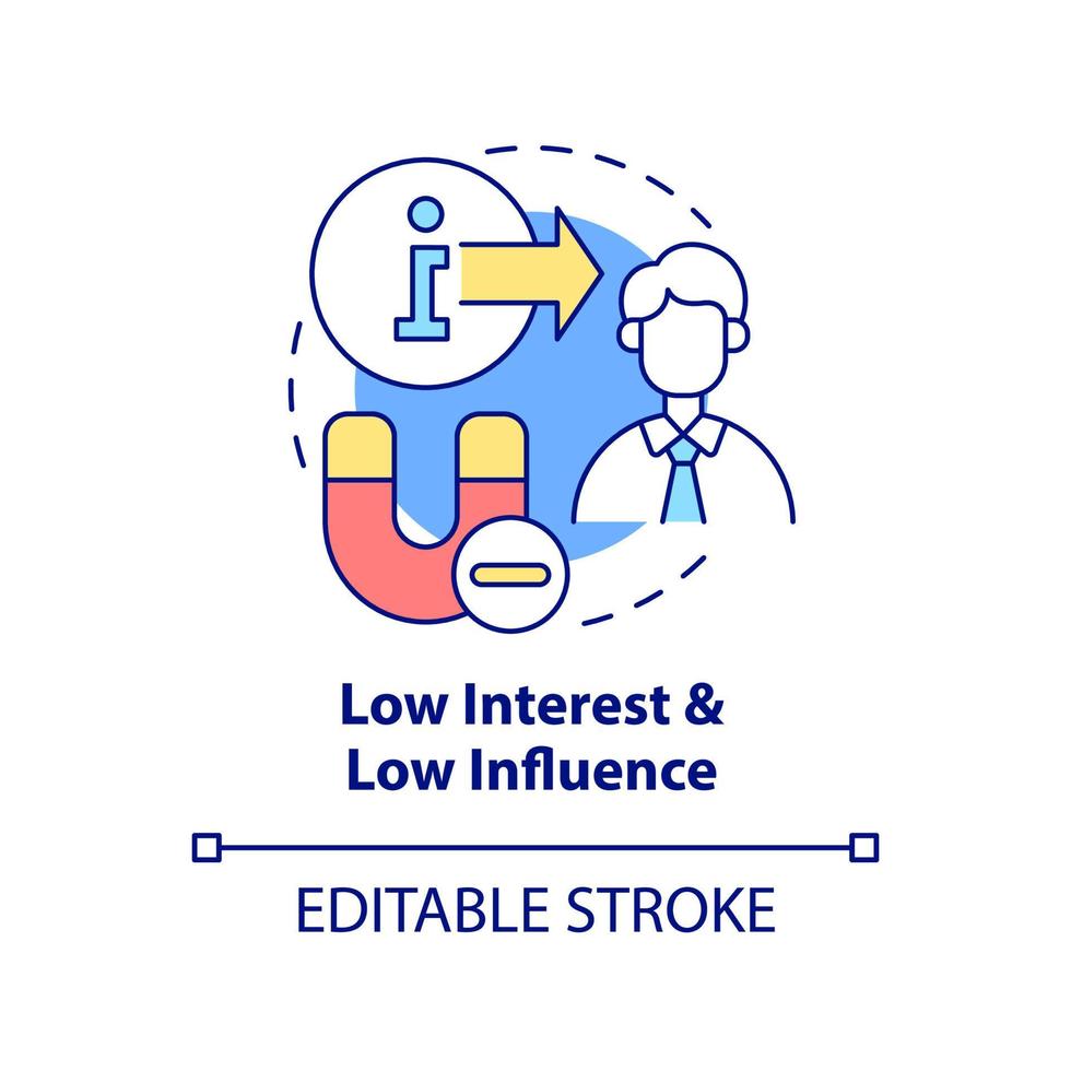Low interest and low influence concept icon. Visual analysis. Stakeholder mapping abstract idea thin line illustration. Isolated outline drawing. Editable stroke. vector
