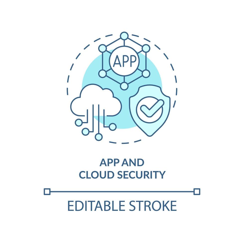 App and cloud security turquoise concept icon. Tech skill in demand abstract idea thin line illustration. Software. Isolated outline drawing. Editable stroke. vector