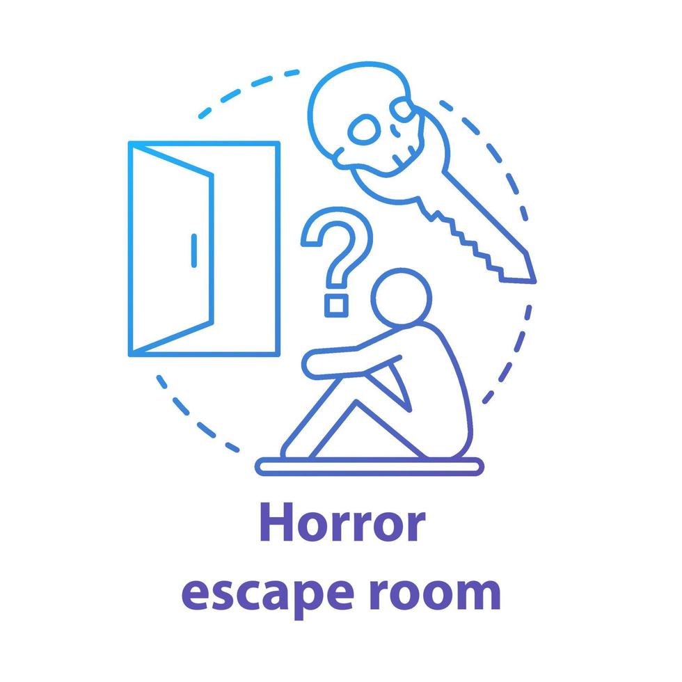 Horror escape room blue gradient concept icon. Scary quest idea thin line illustration. Thematic strategy game. Looking for exit, key. Finding solution. Vector isolated outline drawing