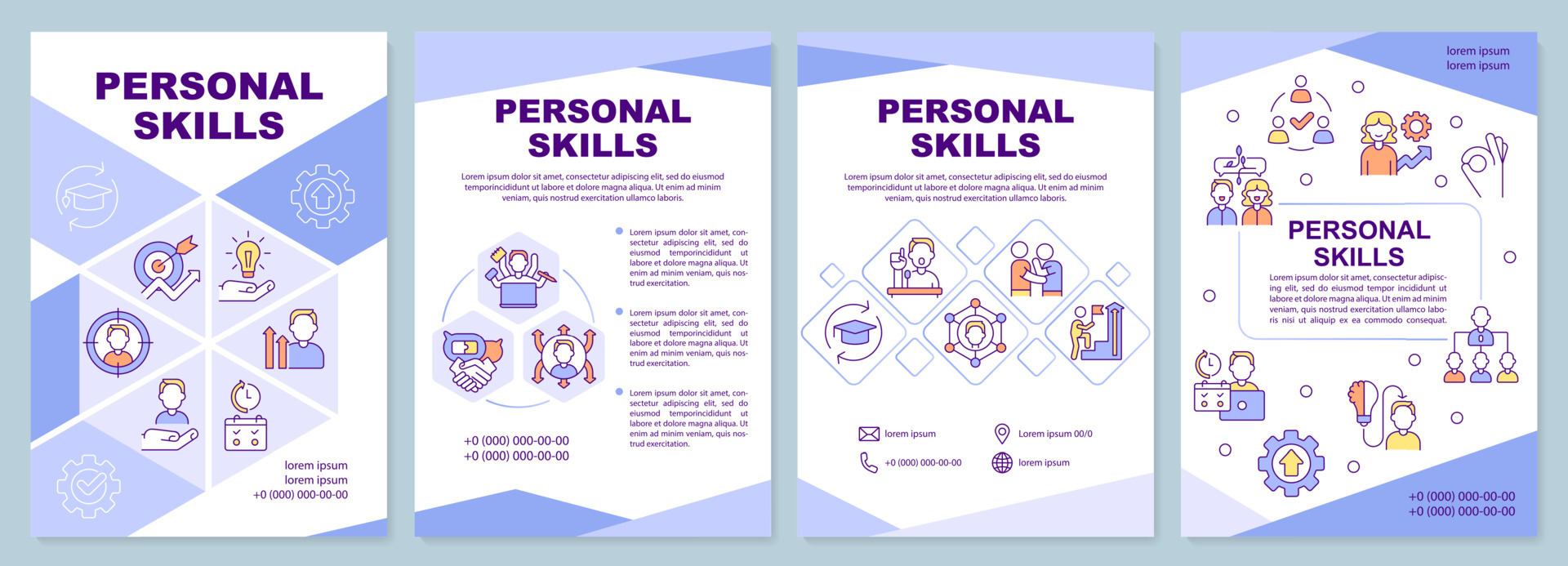 Personal skills purple brochure - Personal Skills Purple Brochure Template Abilities To Put In Resume Leaflet Design With Linear Icons 4 Layouts For Presentation Annual Reports Vector 