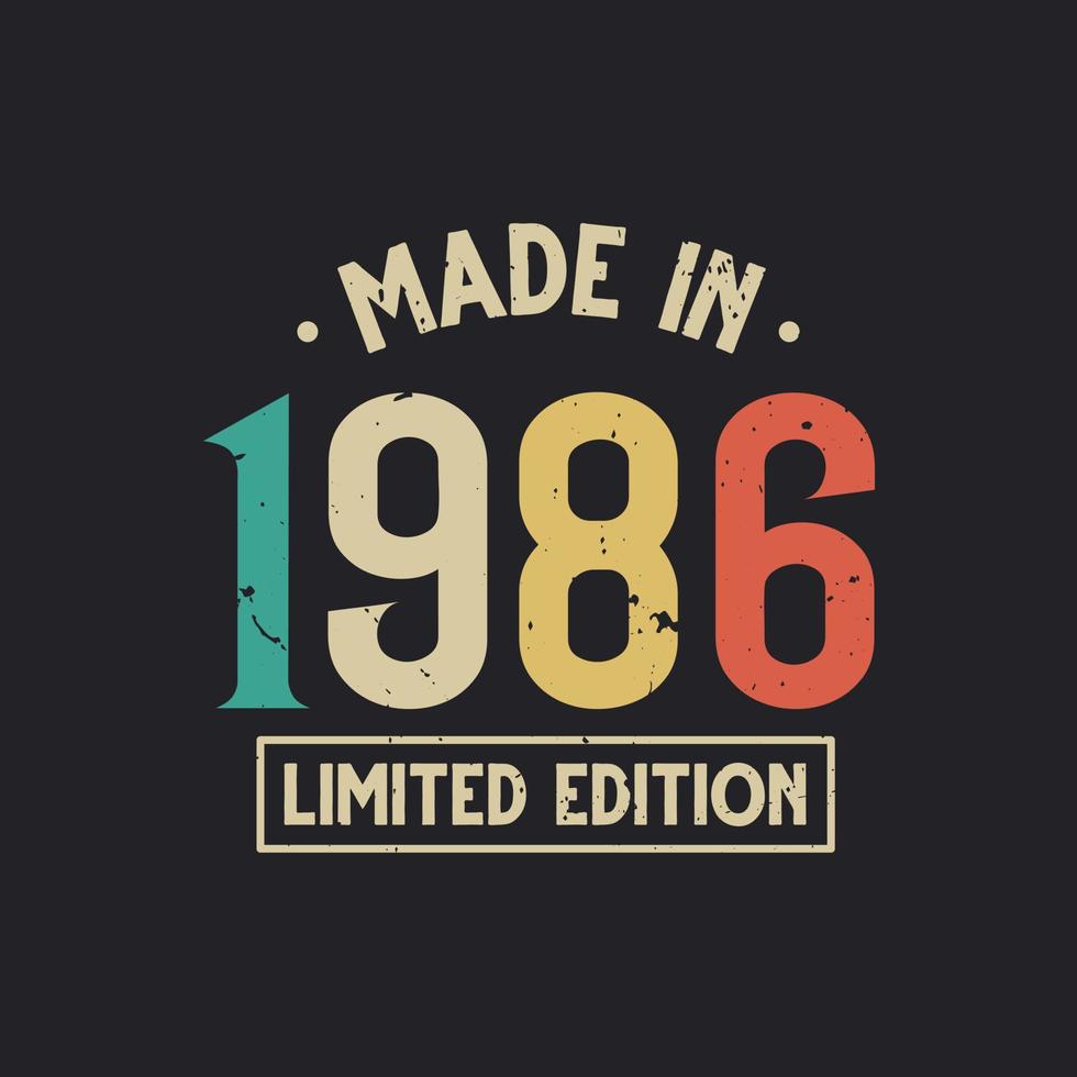 Vintage 1986 birthday, Made in 1986 Limited Edition vector