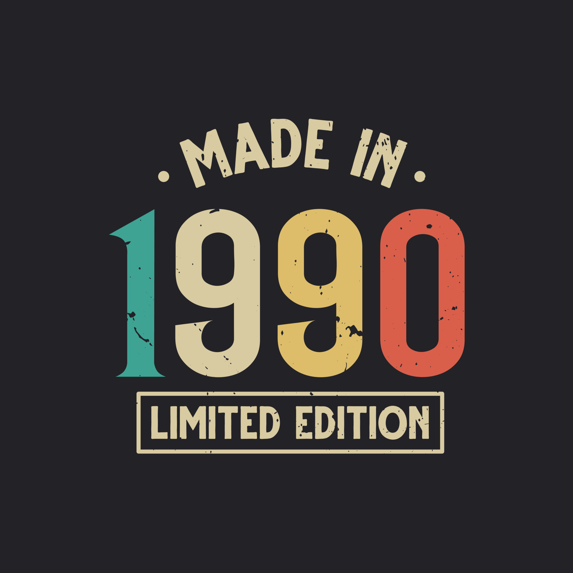 Vintage 1990 Birthday Made In 1990 Limited Edition 11140487 Vector Art vintage-1990-birthday-made-in-1990-limited-edition-11140487-vector-art