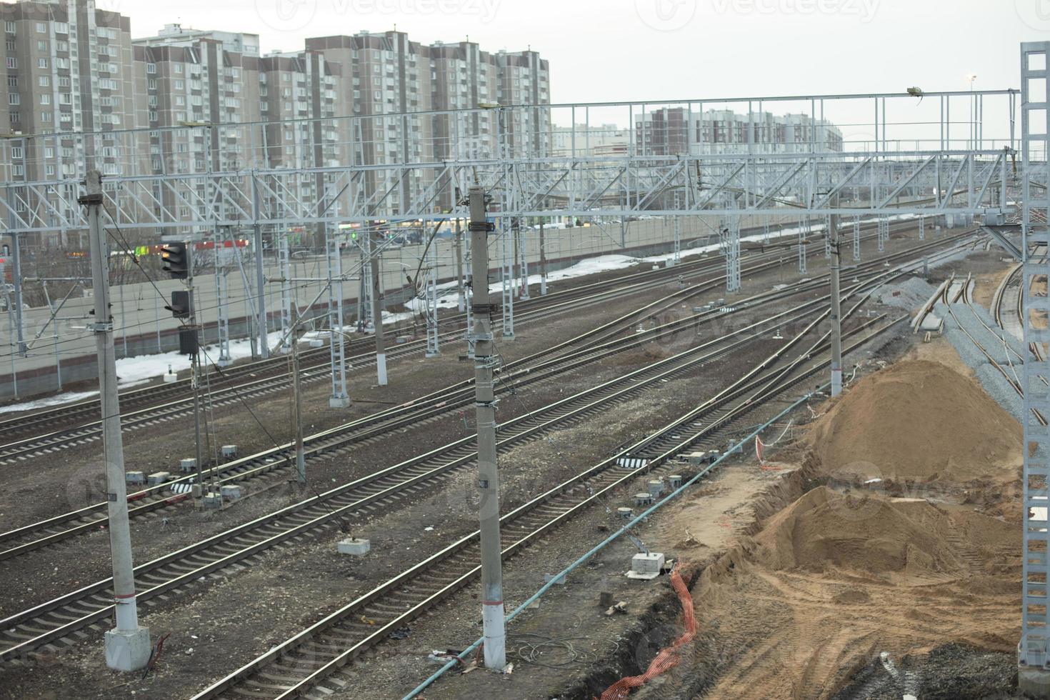 Railway in city. View of railway tracks. photo