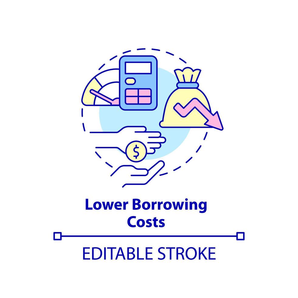 Lower borrowing costs concept icon. Reduce loan costs. Balanced budget requirement abstract idea thin line illustration. Isolated outline drawing. Editable stroke. vector