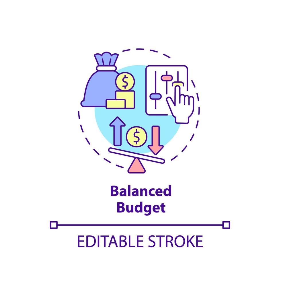 Balanced budget concept icon. Income equals expenditures. Budgeting classification abstract idea thin line illustration. Isolated outline drawing. Editable stroke. vector