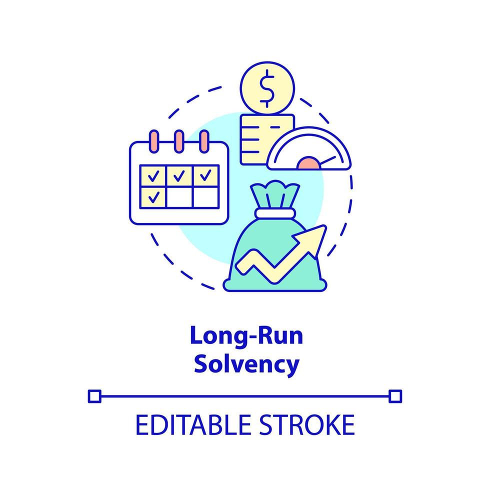Long run solvency concept icon. Assets and liabilities. Budget balance abstract idea thin line illustration. Isolated outline drawing. Editable stroke. vector