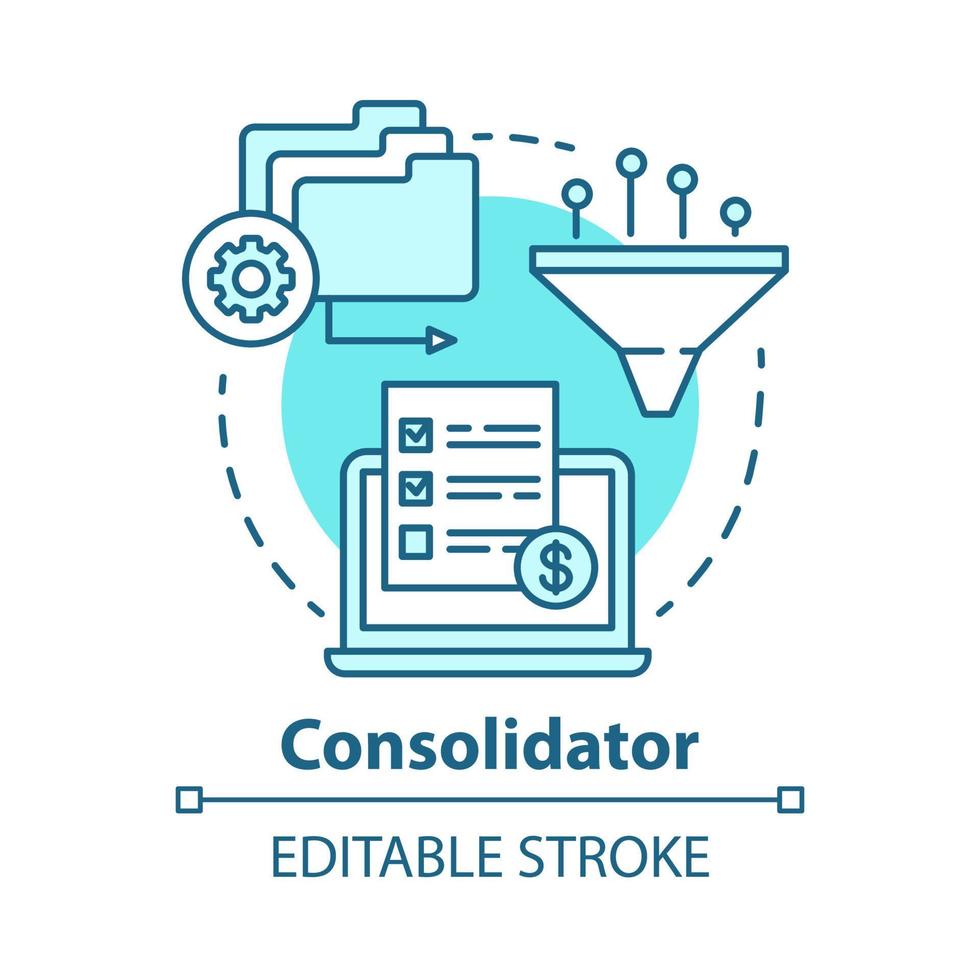 Consolidator concept icon. Billing idea thin line illustration. Debt consolidation. Combining orders. E commerce. Financial service. Vector isolated outline drawing. Editable stroke