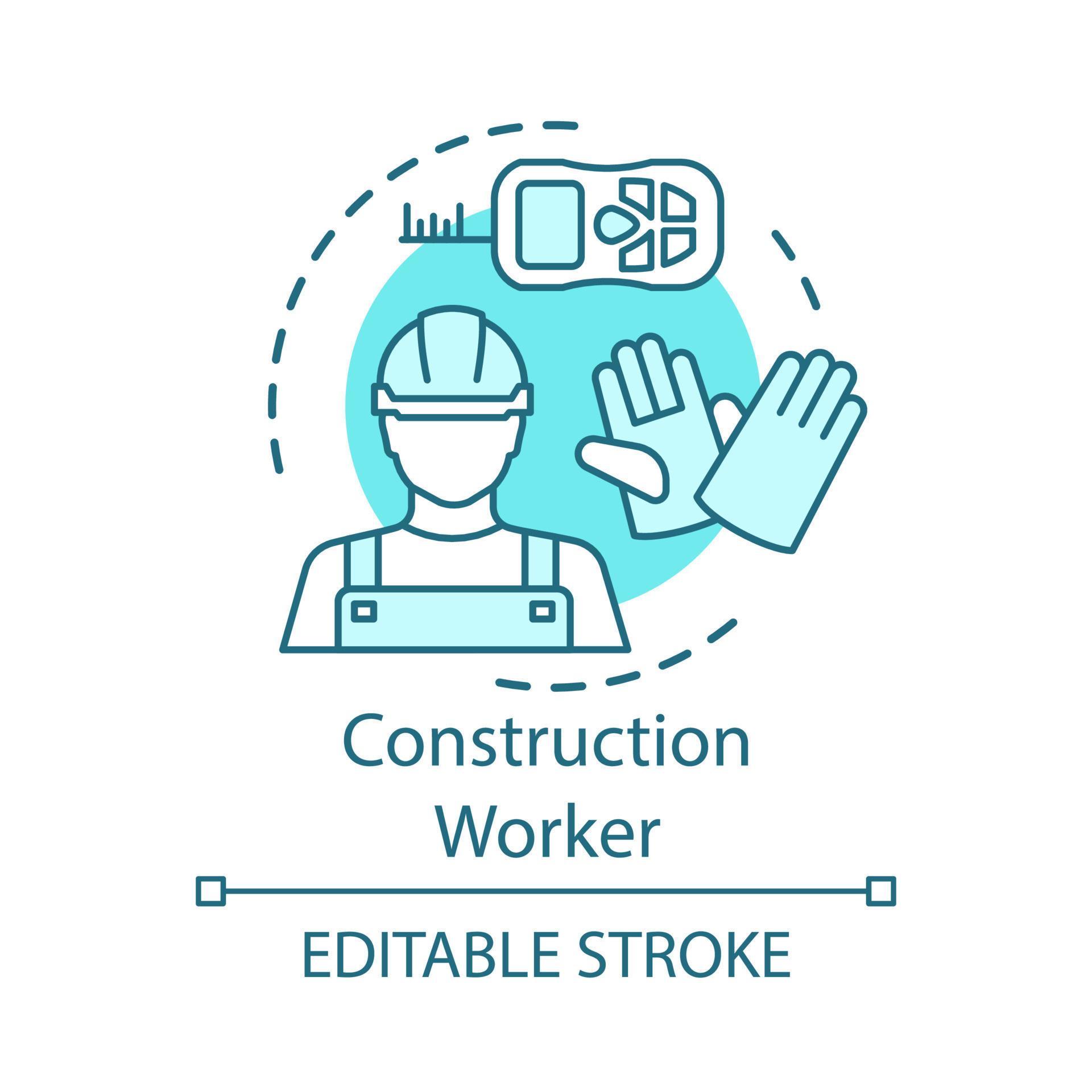 Construction worker concept icon. Builder, laborer idea thin line