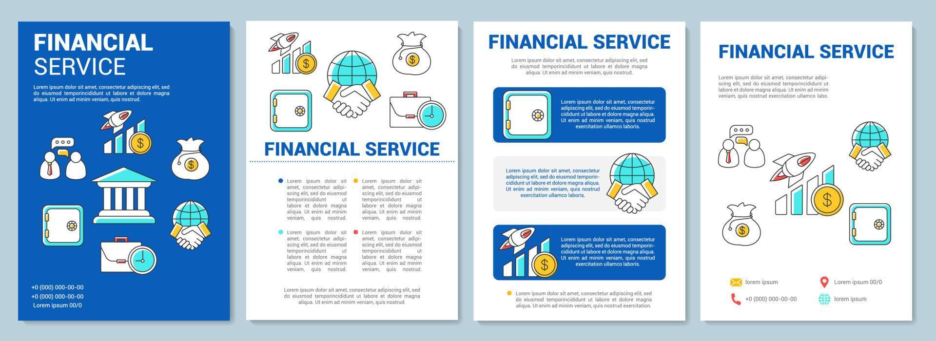 Accounting, banking service template layout. Flyer, booklet, leaflet print design with linear illustrations. Financial industry. Vector page layouts for magazines, annual reports