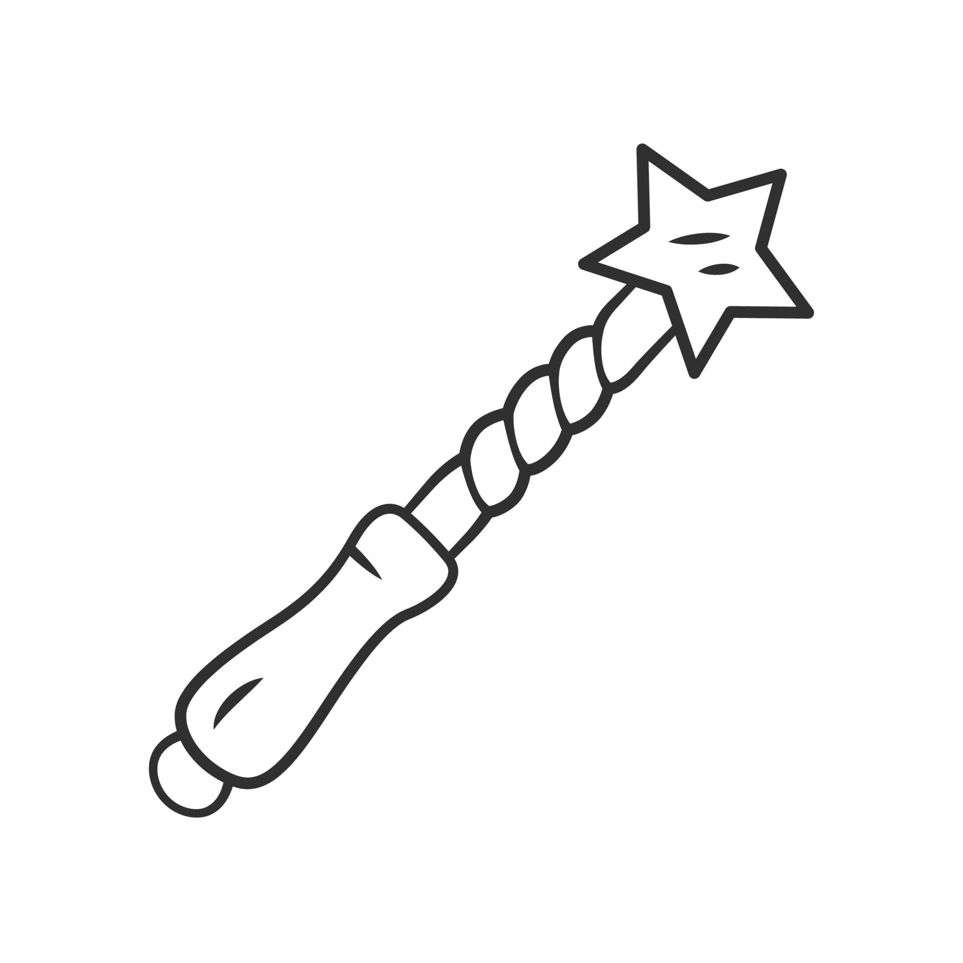 Witch wand linear icon. Thin line illustration. Wizard magic wand