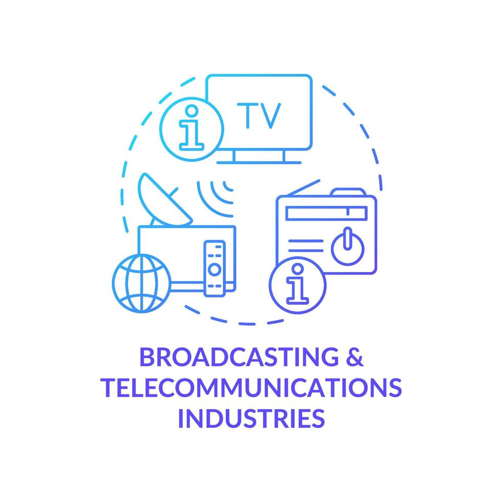 Broadcasting and telecommunications industries blue gradient concept icon. Info industry segment abstract idea thin line illustration. Isolated outline drawing. vector