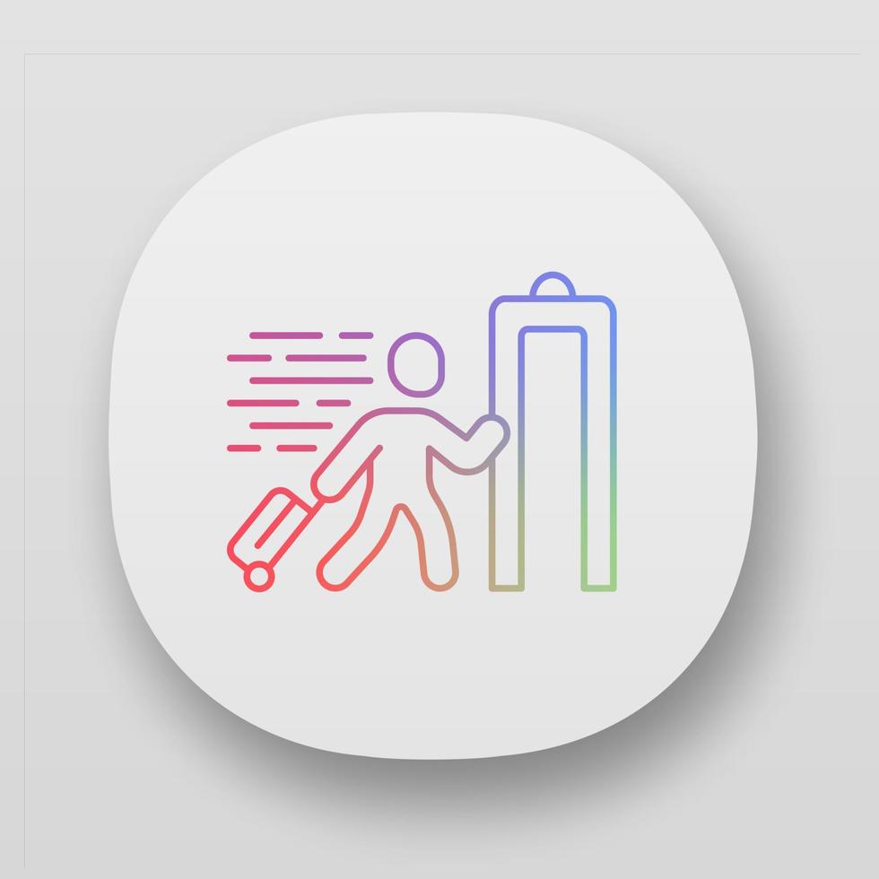 Express entry app icon. Passenger passing x ray check at airport. Body scan machine. Express path facility. UI UX user interface. Web or mobile applications. Vector isolated illustrations