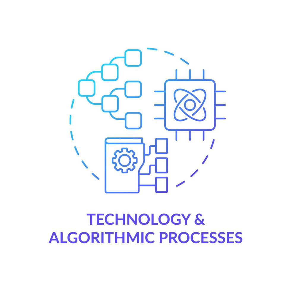 Technology and algorithmic processes blue gradient concept icon. Information systems interaction abstract idea thin line illustration. Isolated outline drawing. vector