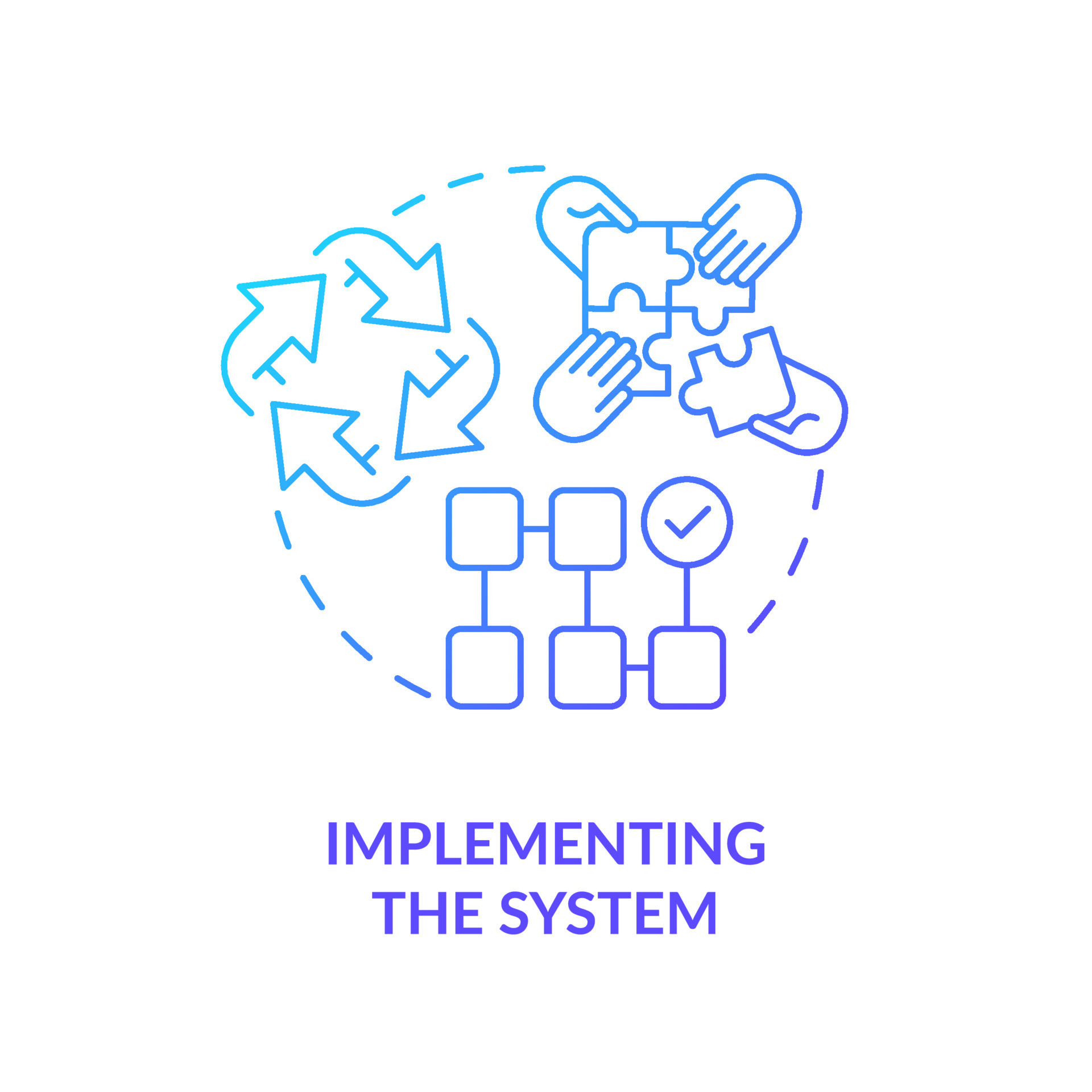 Implementing system blue gradient concept icon. Info system development ...