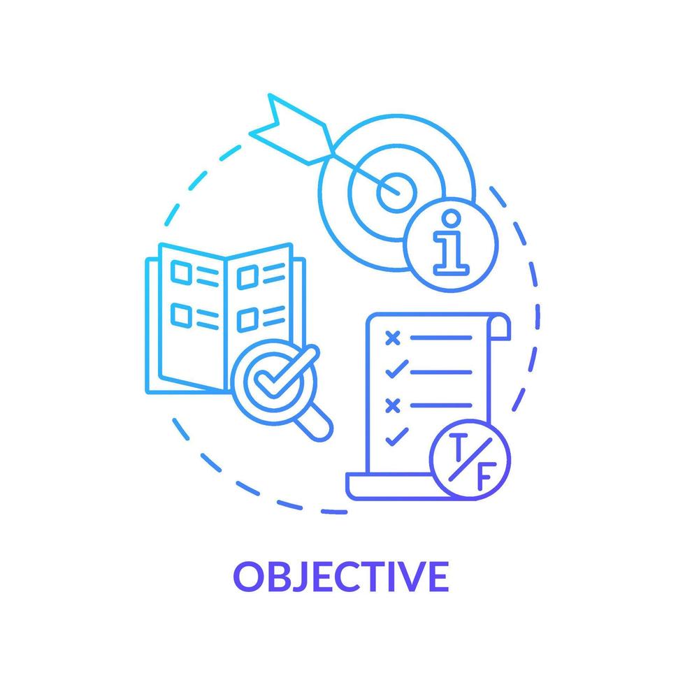 icono de concepto de gradiente azul objetivo. tipo de información idea abstracta ilustración de línea delgada. resultados de laboratorio. representando hechos. dibujo de contorno aislado. vector