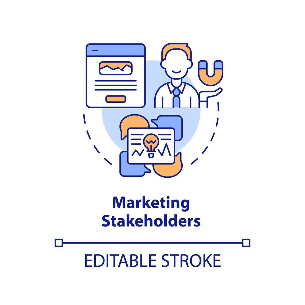 Marketing stakeholders concept icon. Promo campaign. Type of stakeholder abstract idea thin line illustration. Isolated outline drawing. Editable stroke. vector