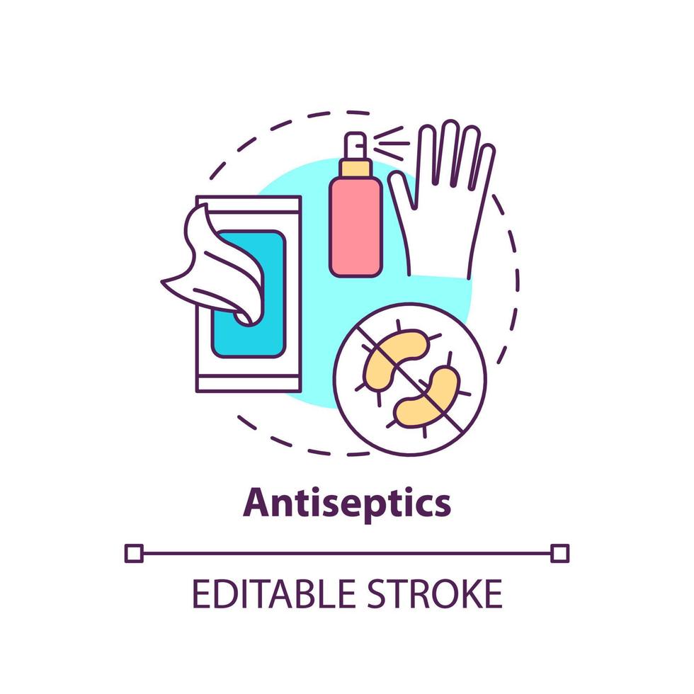 Antiseptics concept icon. Prepare first aid kit. Action during war abstract idea thin line illustration. Isolated outline drawing. Editable stroke. vector