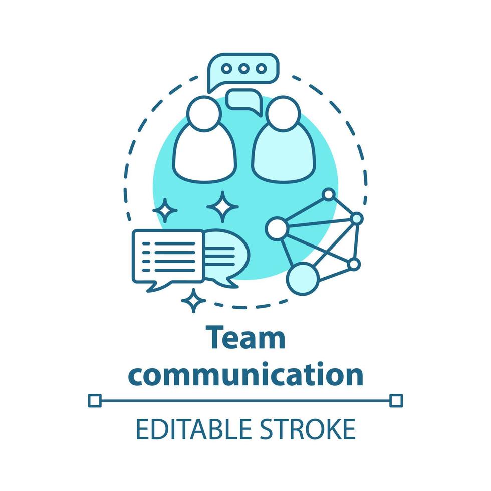Team communication concept icon. Teamwork idea thin line illustration. Exchanging information. Networking. Talking to each other. Online chatting. Vector isolated outline drawing. Editable stroke