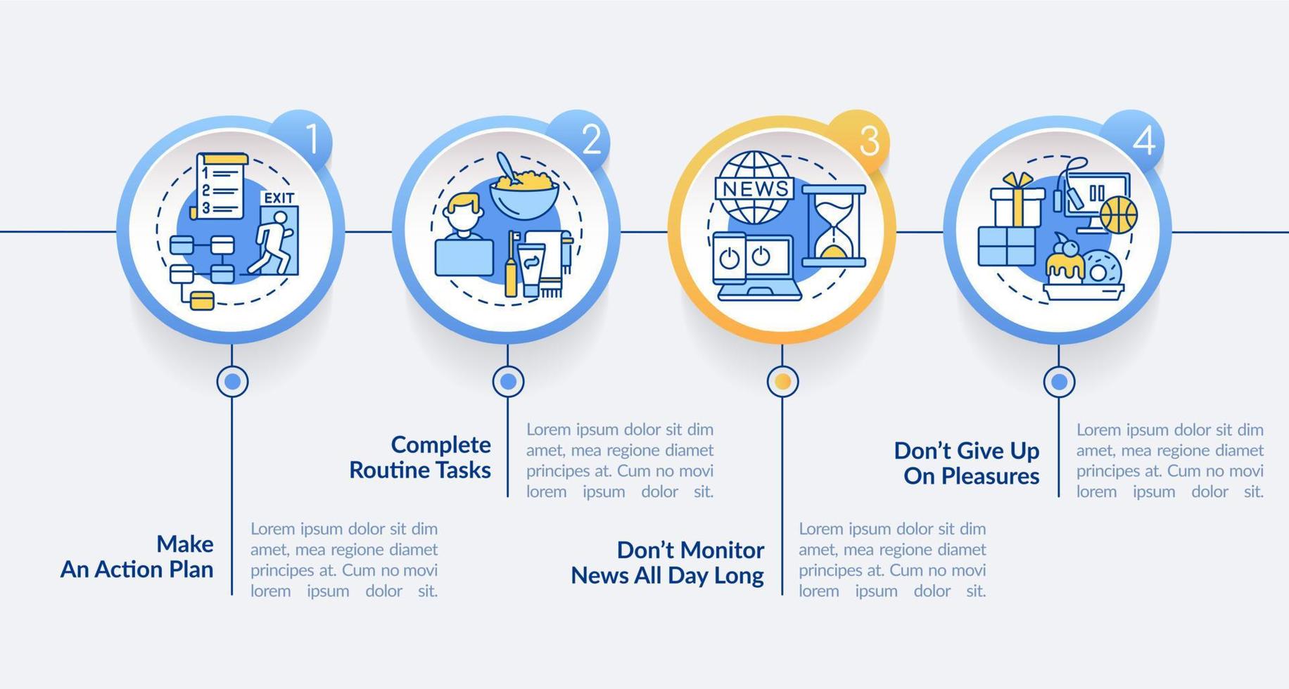 Dealing with emotions circle infographic template. War actions. Data visualization with 4 steps. Process timeline info chart. Workflow layout with line icons. vector