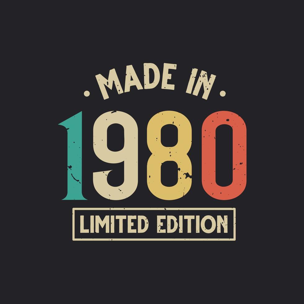 Vintage 1980 birthday, Made in 1980 Limited Edition vector