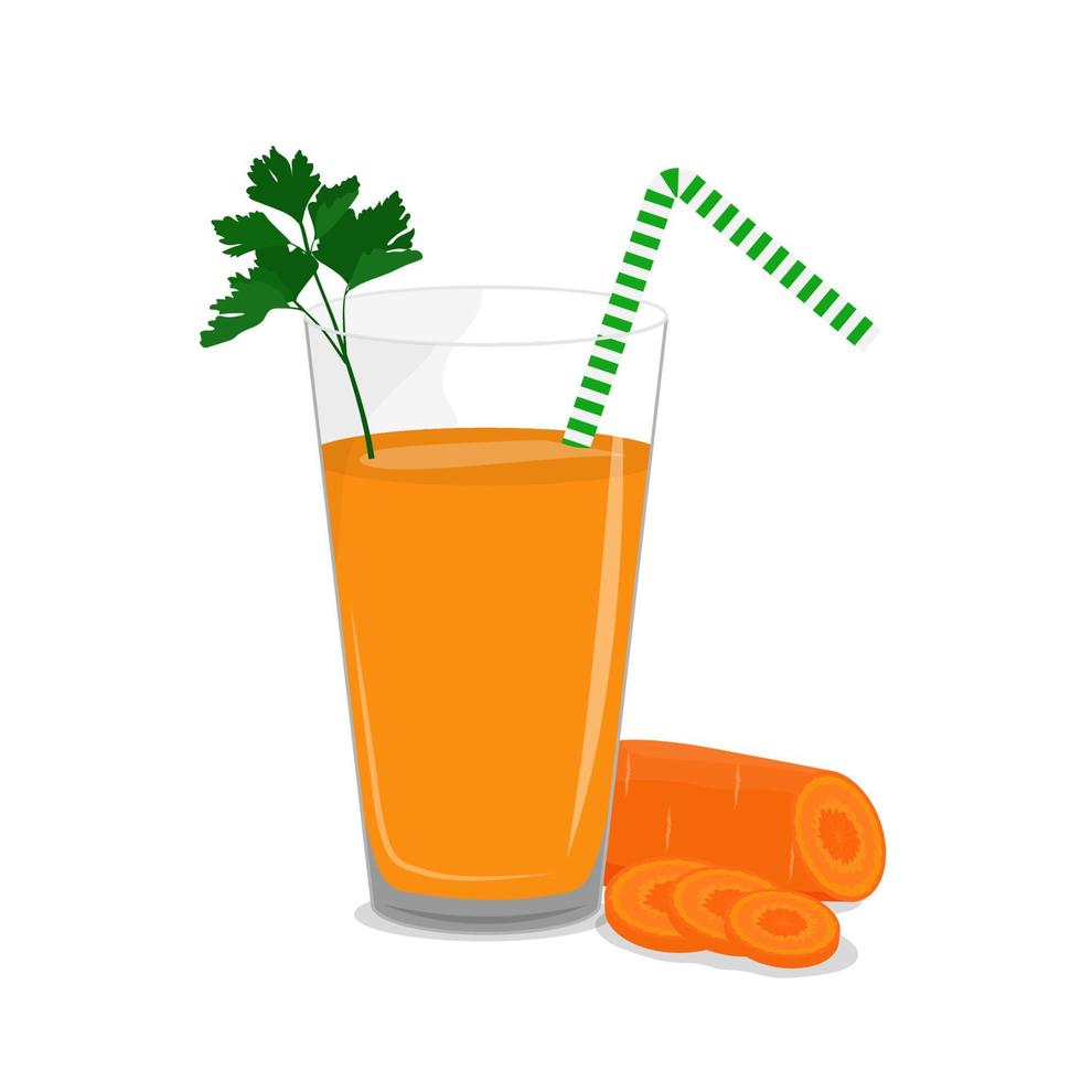 Carrot juice in glass with straw illustration vector
