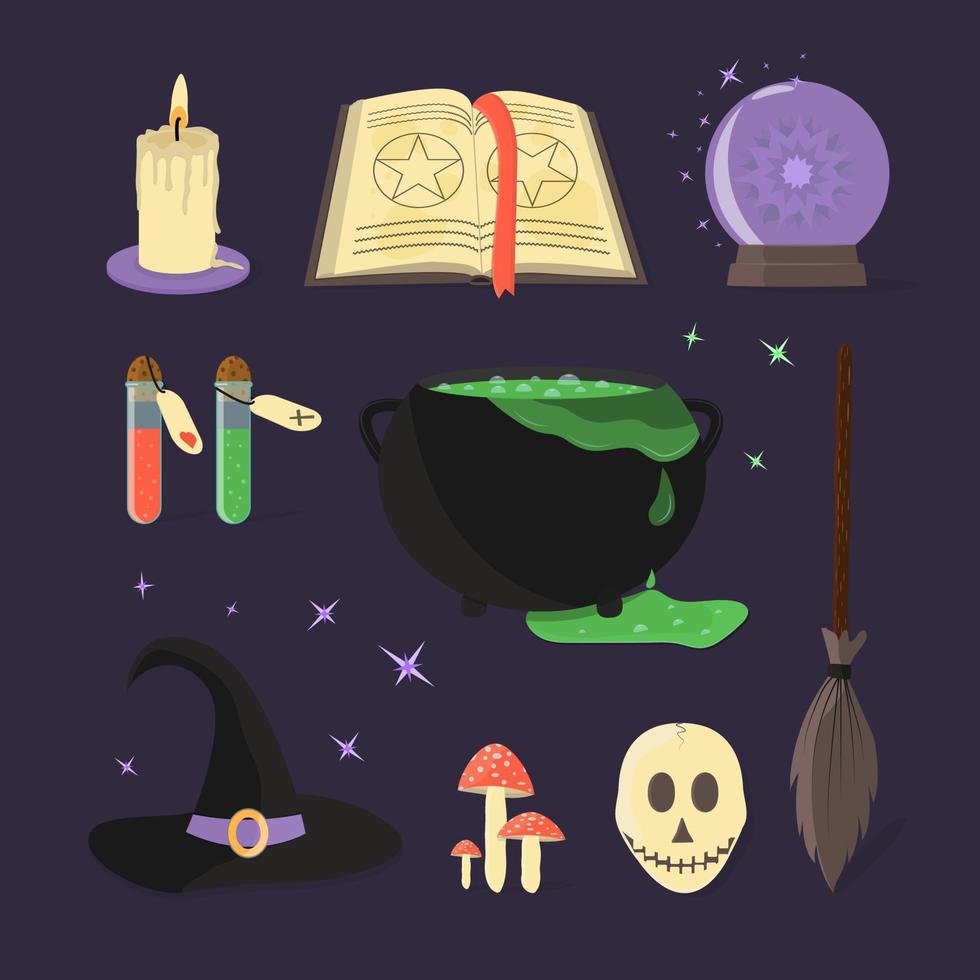 Halloween witch set. Vector elements for design.