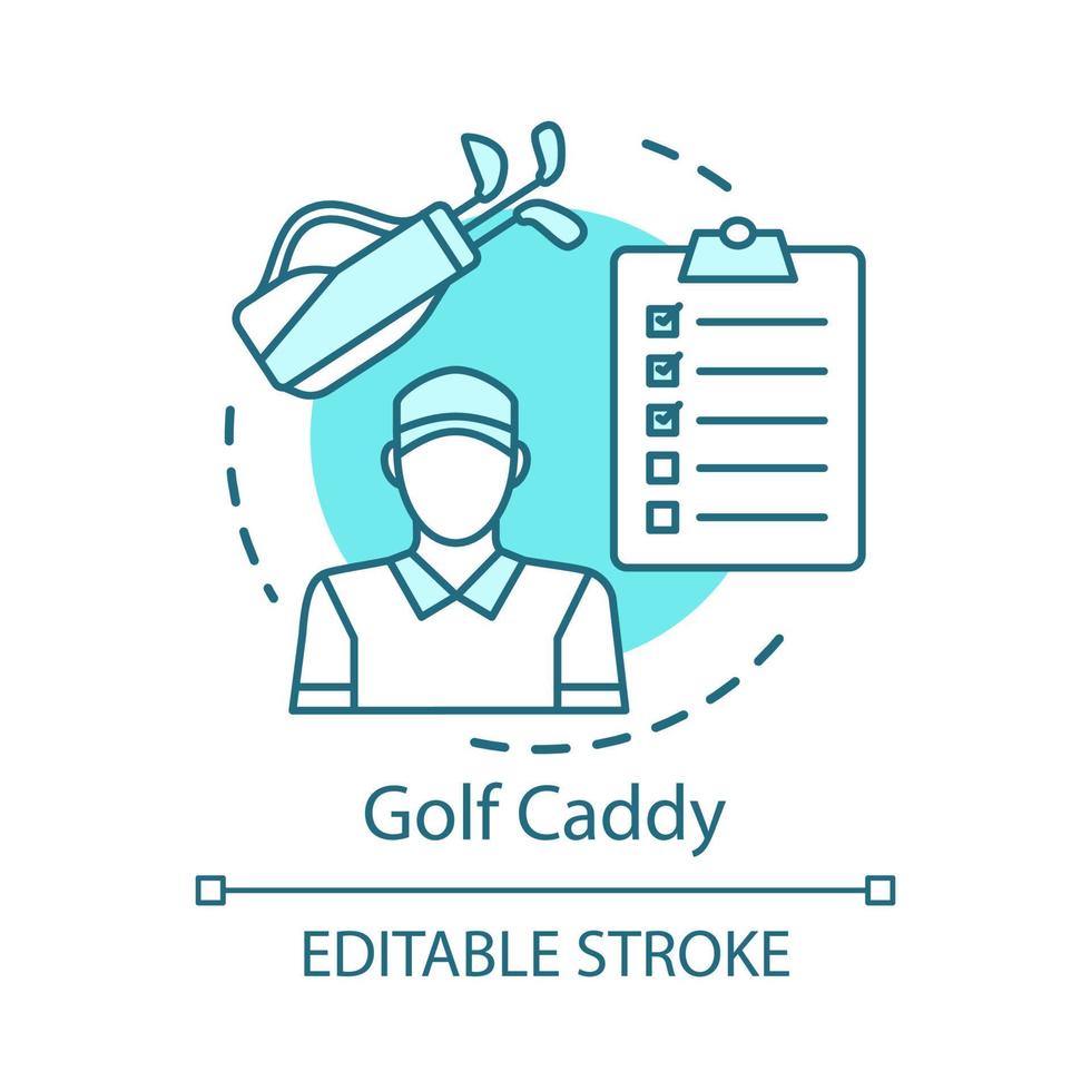 icono de concepto de caddie de golf. entrenador deportivo, ilustración de línea delgada de idea de entrenador. asistente de jugador personal del estadio de campo, personal. instructor, trabajador. dibujo de contorno aislado vectorial. trazo editable vector