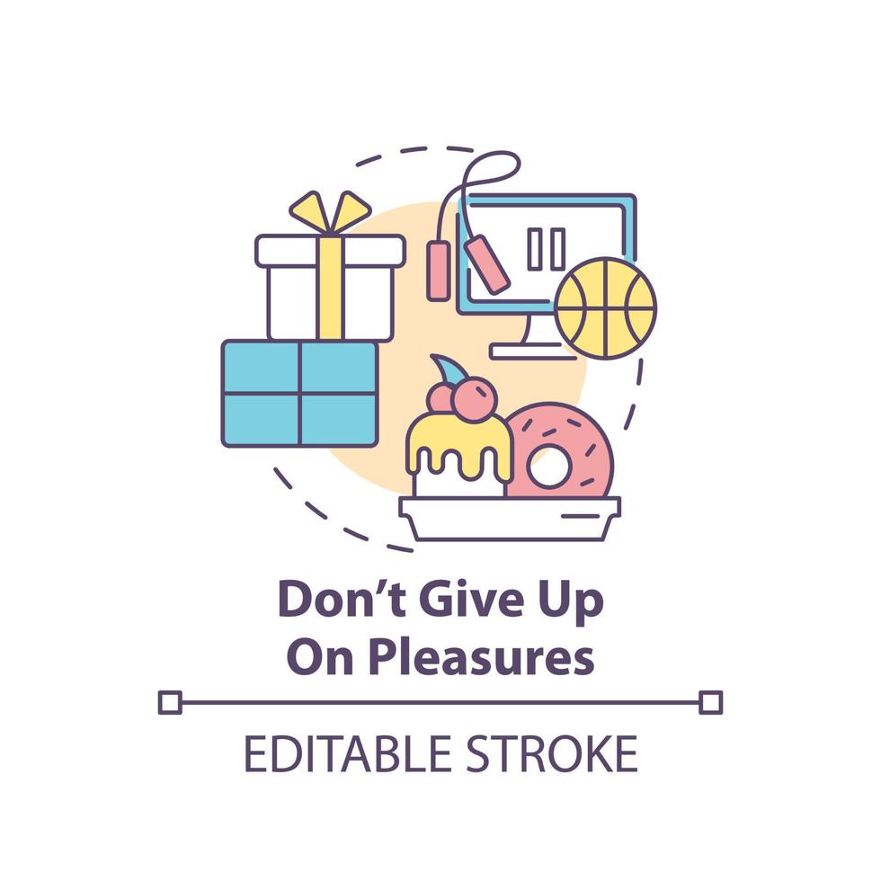 Dont give up on pleasures concept icon. Dealing with emotions during war abstract idea thin line illustration. Isolated outline drawing. Editable stroke. vector