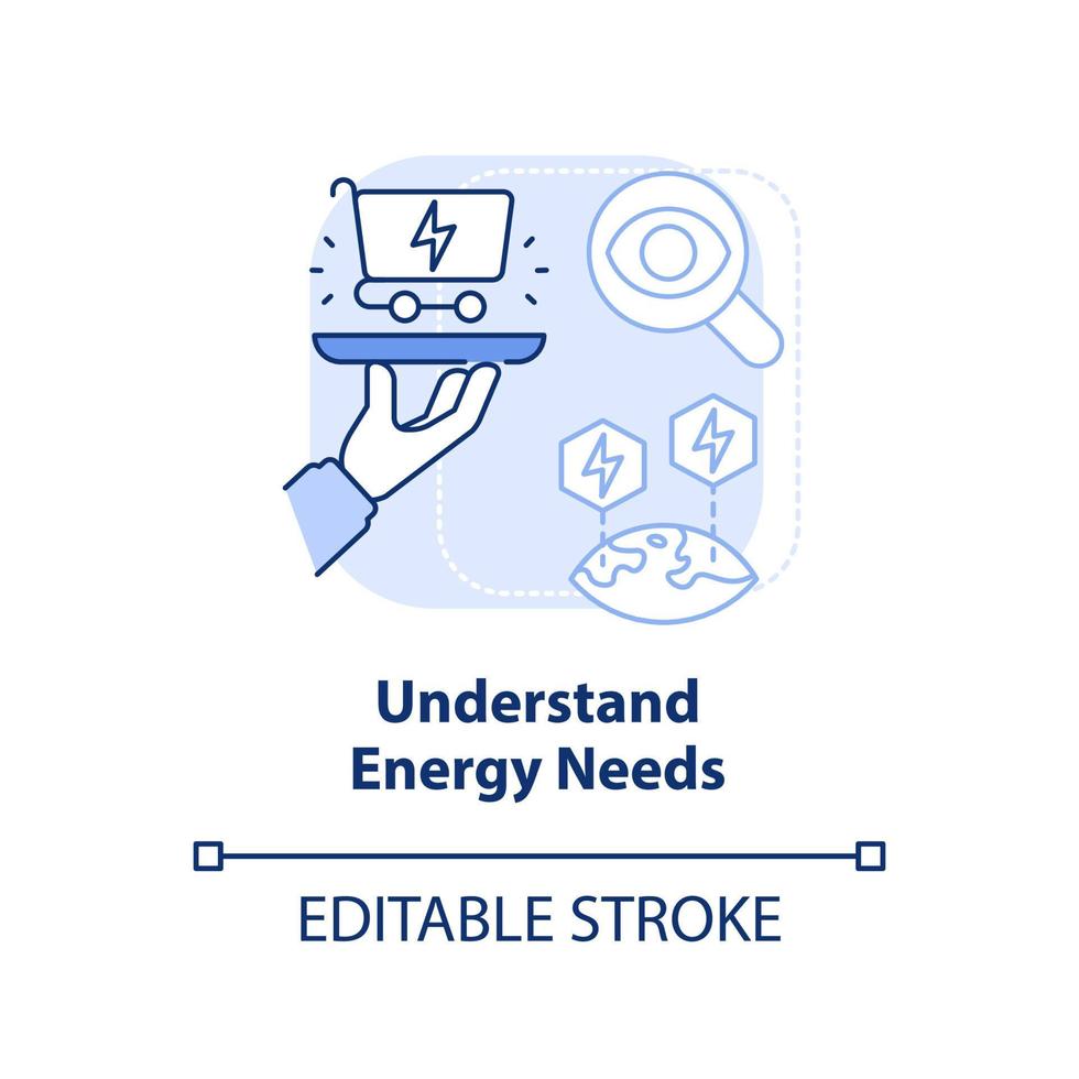 comprender las necesidades energéticas del icono del concepto de luz azul. paso a la estrategia energética idea abstracta ilustración de línea delgada. dibujo de contorno aislado. trazo editable. vector