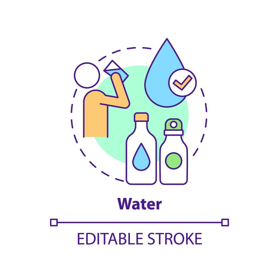 Water concept icon. Thing to store for surviving. Emergency go bag abstract idea thin line illustration. Isolated outline drawing. Editable stroke. vector