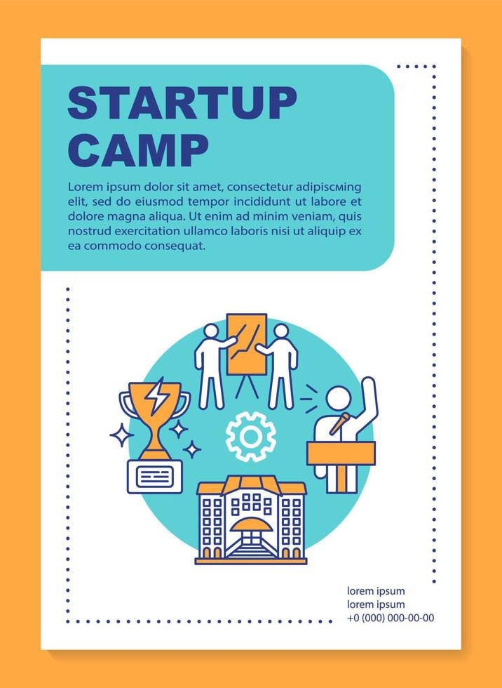 Startup camp, leadership school brochure template layout. Flyer, booklet, leaflet print design with linear illustrations. Vector page layouts for magazines, annual reports, advertising posters