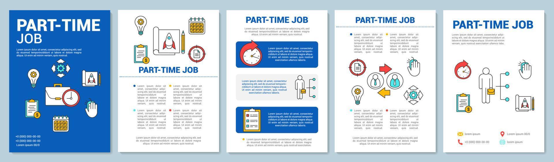 diseño de plantilla de folleto de trabajo a tiempo parcial. empleo a corto plazo. contratación de trabajo. folleto, folleto, diseño de impresión de folleto con ilustraciones lineales. diseños de página vectorial para revistas, carteles publicitarios vector