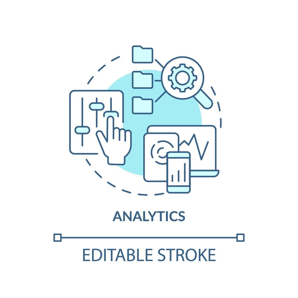 Analytics turquoise concept icon. Business intelligence function abstract idea thin line illustration. Improve performance. Isolated outline drawing. Editable stroke. vector