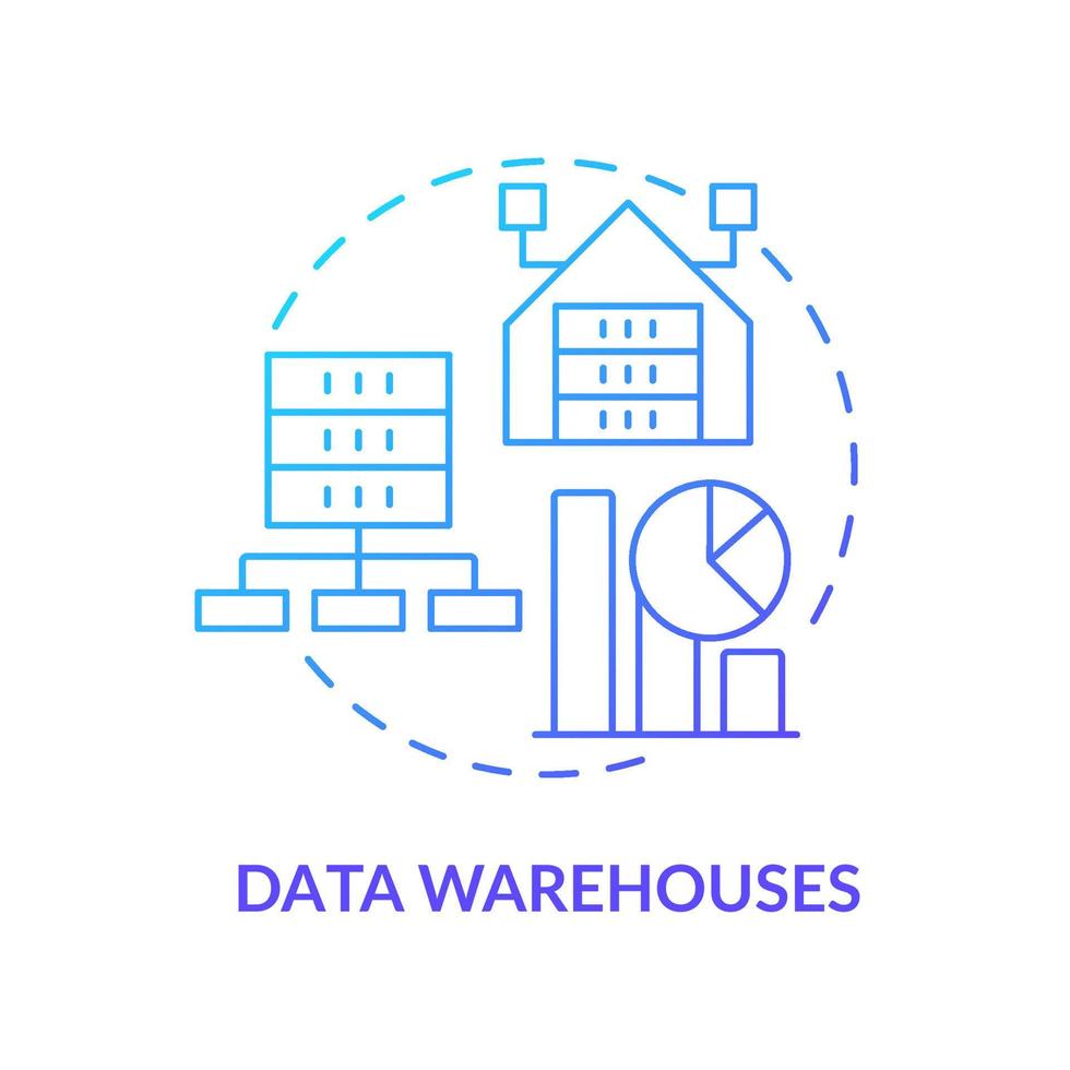Data warehouses blue gradient concept icon. Information systems major type abstract idea thin line illustration. Collection, management. Isolated outline drawing. vector